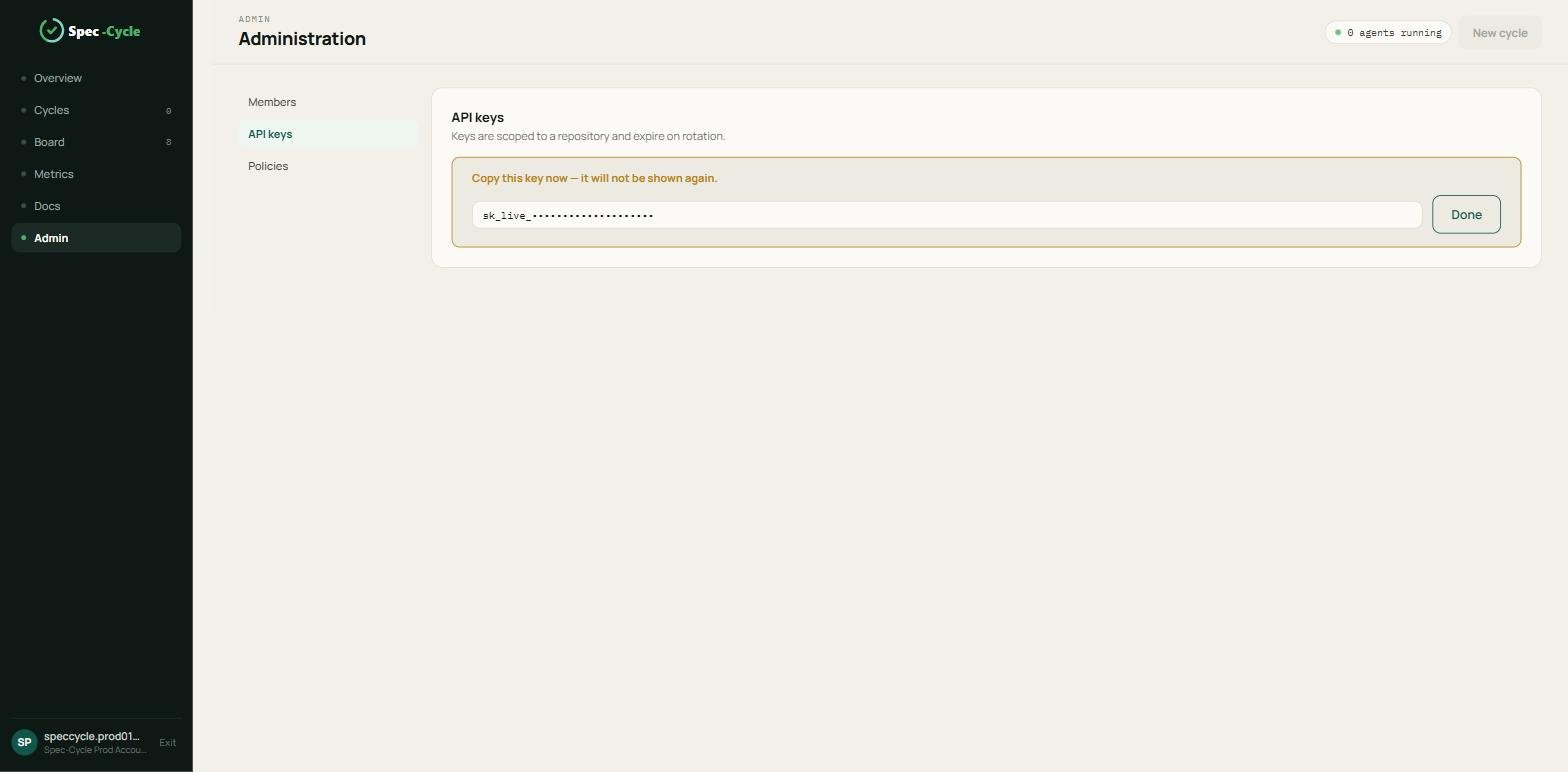 Key secret shown only once, covered in this screenshot
